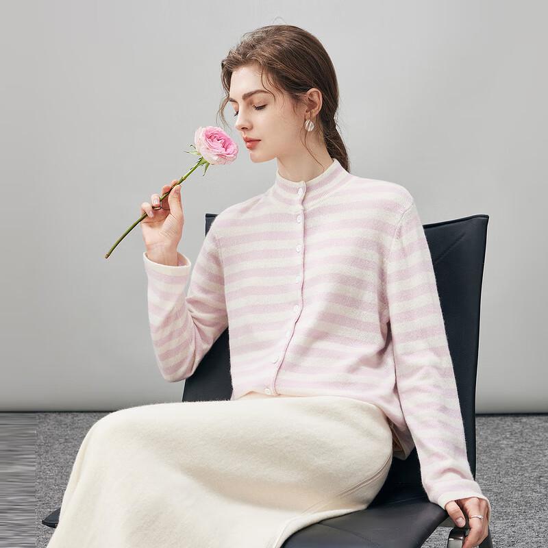 

Komomboka Women s Striped Cashmere Semi-High Collar Cardigan XL