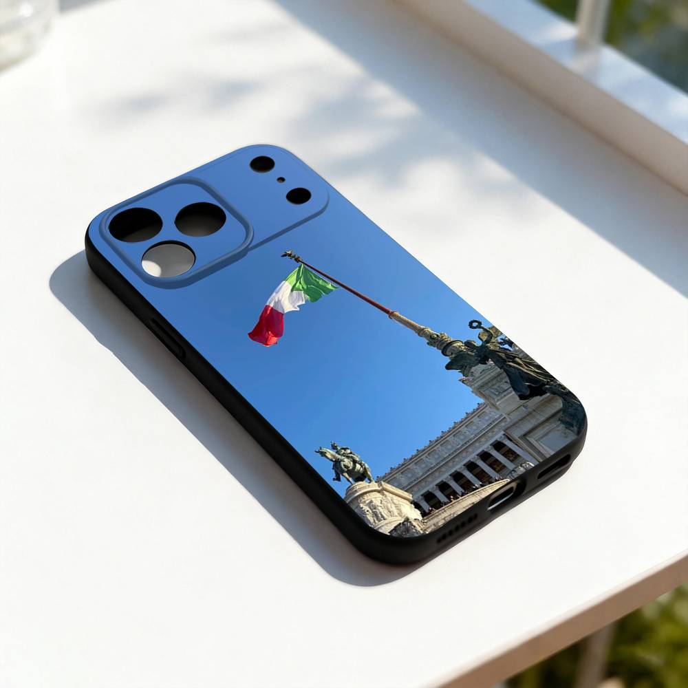 Italy Flag Map Phone Case For iPhone 17,16,15,14,13,12,11,Pro,Max,Plus,E,SE4,Air,Mini Black Soft Cover iPhone14Plus