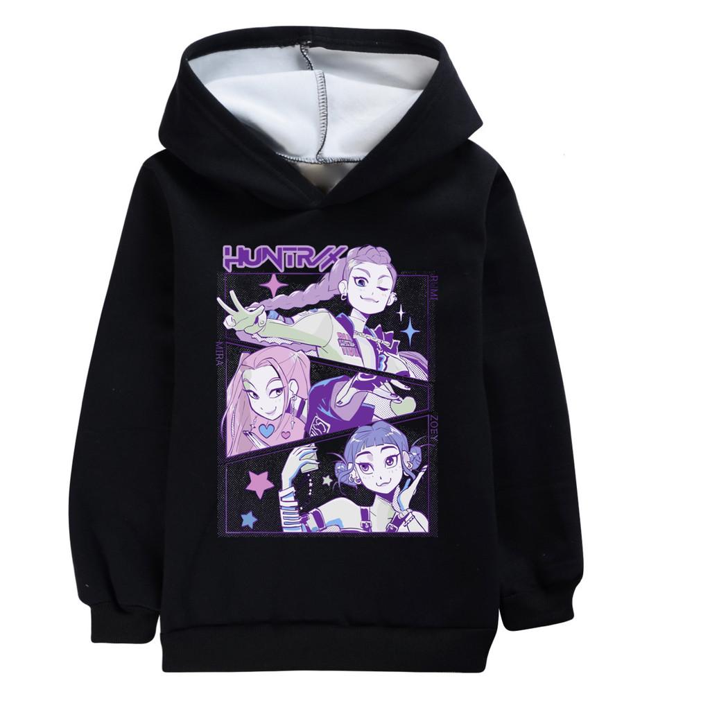 4810 Anime Cartoon Print Girls Kpop Rumi Zoey Mira Long Sleeves Velvet Warm Winter Hoodie