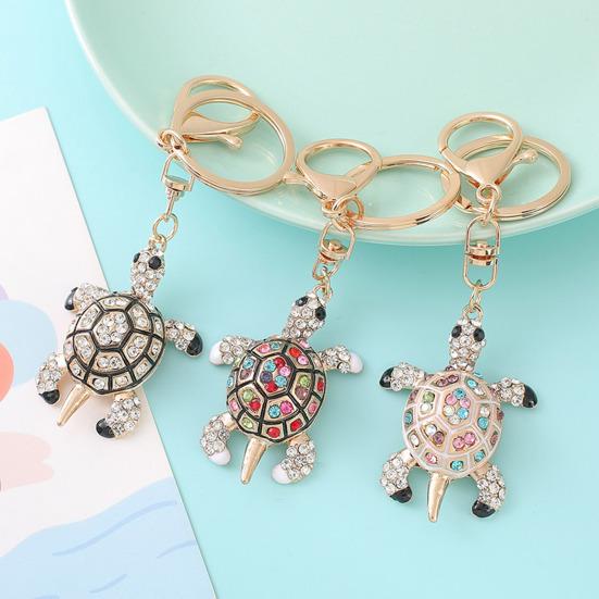 Cute Turtle Shape Rhinestone Keychain Sparkling Faux Crystal Bag Charm for Purse Handbag Accessory Gift for Women Girls
