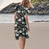 Women's Casual Fashion Flower Print Dress V Neck Short Sleeve Short Skirt