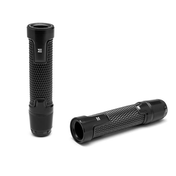 Poignées de motocyclettes noirs pour barres de 22 mm - Aluminium anodisé - Haute qualité
