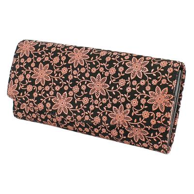 Inden Long Wallet Bundle Z Velkokapacitní jelení kůže Černá x Růžový lak Clematis Vzor [Indenya] 2314-51-169