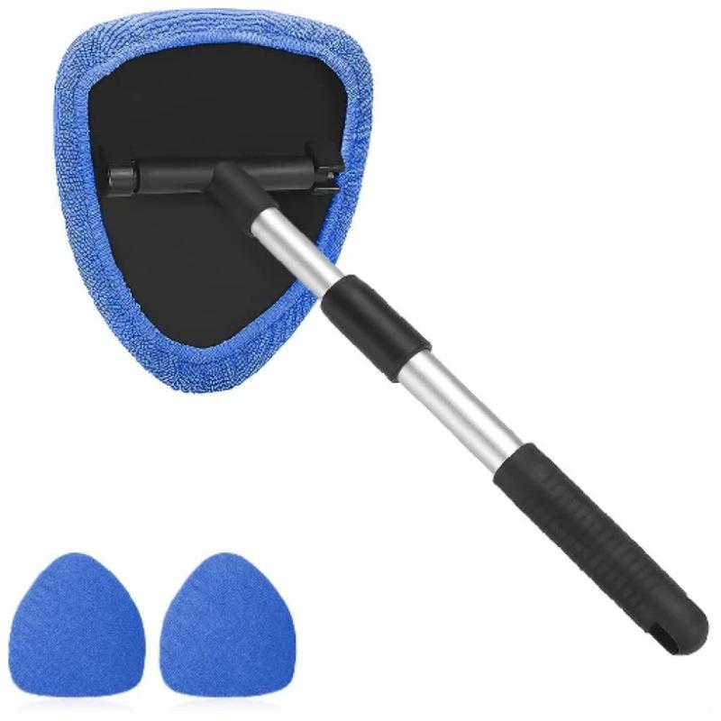 Car Interior Windshield Cleaning Tool with Retractable Handle & Microfiber Pad