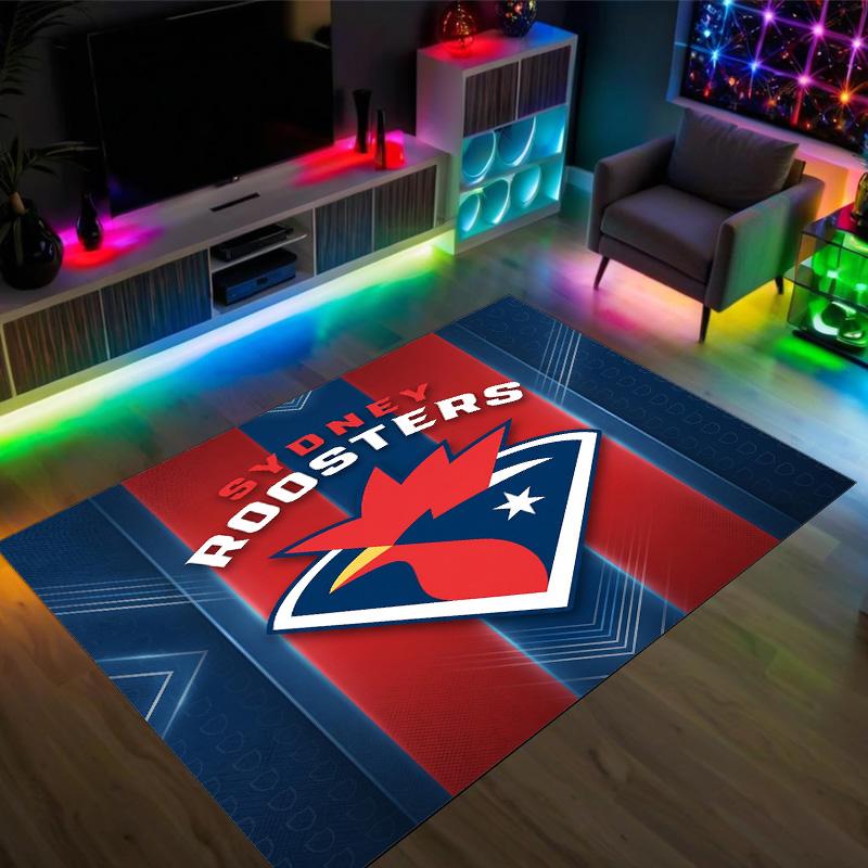Sydney Roosters Design Crystal Velvet Carpet Cozy Non?Slip Printed Rug For Bedroom Living Room Entrance