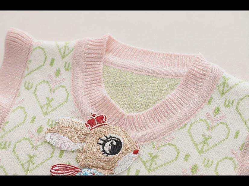 Girls' Lace Sweater Vest Three-Piece Set: Lapel Shirt, Long-Sleeve Top, and Jeans for Ages 1-5