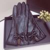 Women Faux Leather Gloves Fleece Lined Touch Screen Gloves Warm Winter Gloves with Bows for Driving Commuting Dating