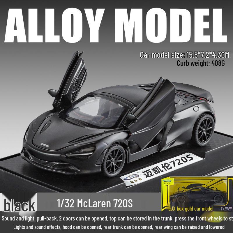 

McLaren 720S 1:32 Sports Car Model for Kids - Alloy, Sound & Light Features чёрный