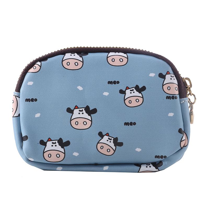 Süße Geldbörse für Damen, Kuh-Print, PU-Leder, Visitenkartenhalter, Münzgeldbörse für Damen, Mädchen, Reißverschluss, Cartoon-Geldbörse