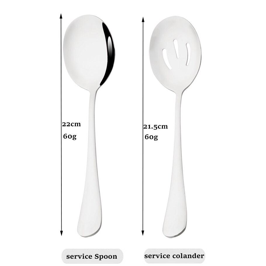 Silver Dinnerware Set Buffet Dinner Restaurant 8Pcs Service Spoon Colander Stainless Steel Cutlery Set Gold Mirror Tableware Set