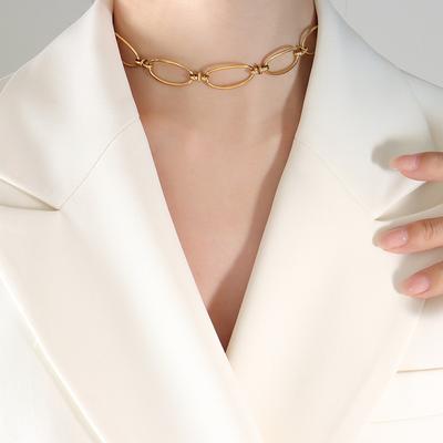 French Style Retro Geometric Splicing Chain Necklace Women'S Bracelet Earrings Jewelry Set Titanium Steel 18K Gold Jewelry