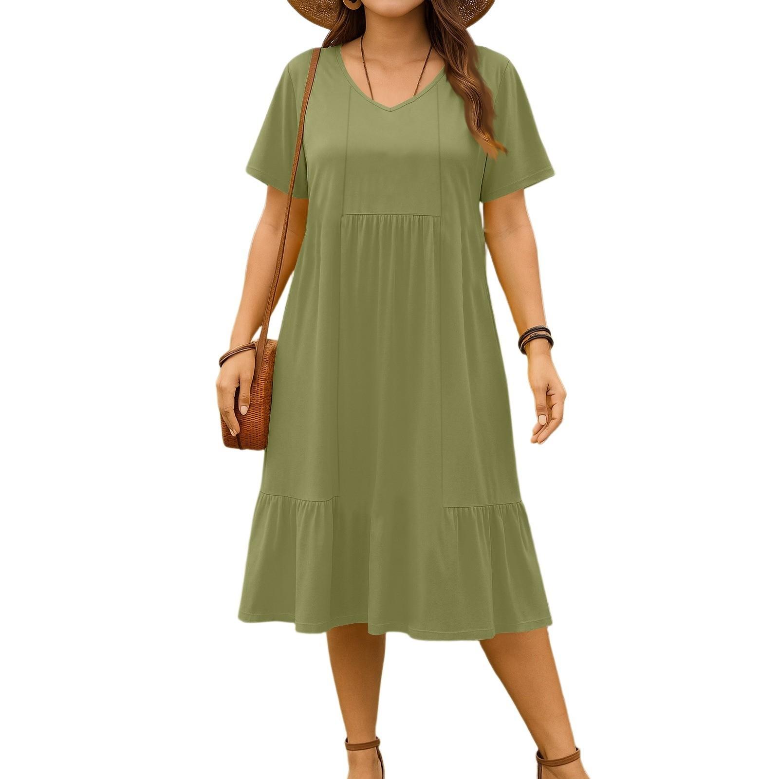 

Женское винтажное плиссированное платье с V-образным вырезом однотонное XL