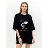 Oversized T-Shirt Black Shark Tornado Graphic Go To Bowling Print Casual Wear for Women