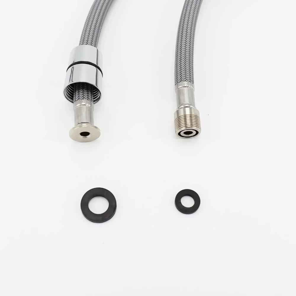 50cm/60cm/85cm F1/2 M15*1 Nylon Braided Flexible Water Hose For Kitchen Pull Out Faucet Hose Spinning Tube Black Gray Plumbing