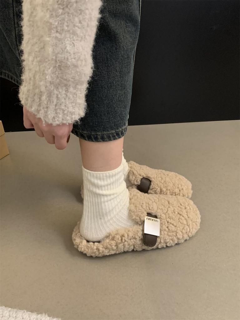 Mao Mao Schuhe Damen Wintermode 2025 neue koreanische Version Retro flache Sohle vielseitige Ein-Pedal Doudou Schuhe Damen Samt Baumwollschuhe