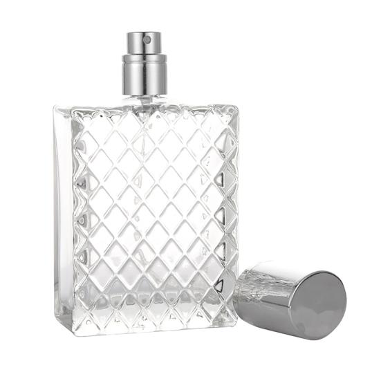 100ml Square Grids Portable Clear Travel Refillable Perfume Glass Empty Bottle