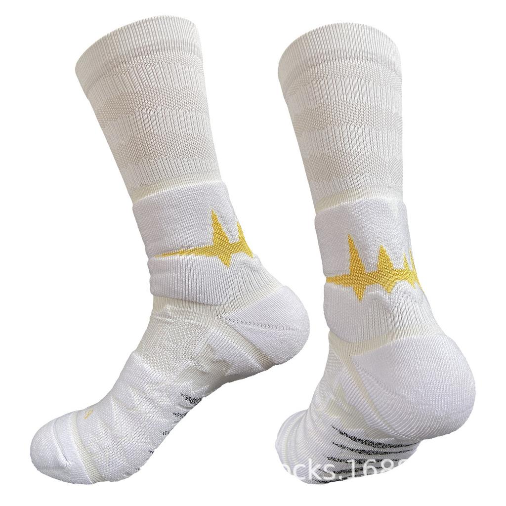 Professional Sports Socks for Running Basketball Football, Elite Crew Socks for Men, Thick Terry Cushion, Moisture Wicking & Anti-Slip, 3 Pairs Pack