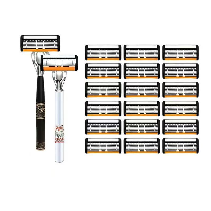 6-Layer Men s Manual Razor - 2026 Edition 18 Blades Holder