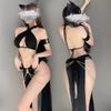 Sexy královna Catwoman Lesklé dlouhé šaty ve stylu Cos Uniform Tanga