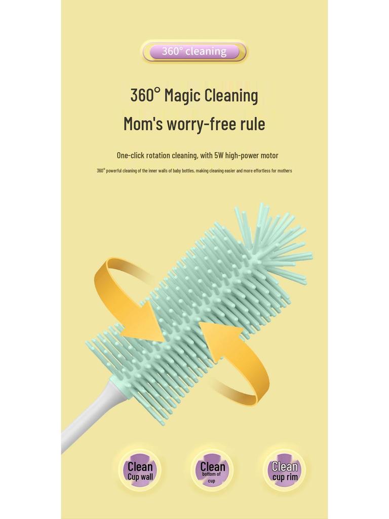Long-lasting Electric Baby Bottle Cleaning Brush with Food-Grade Bristles for Powerful and Efficient Cleaning - A Must-Have for Moms and Babies.