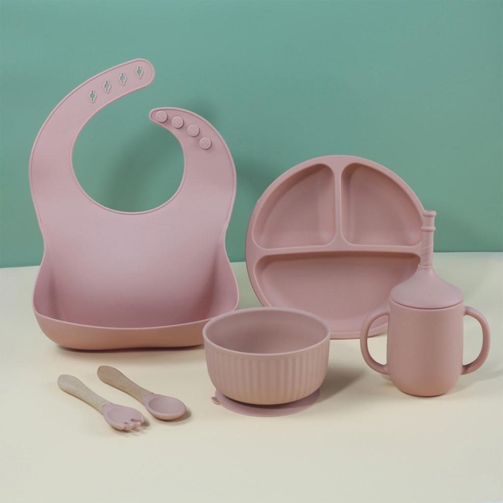 Silicone Tableware Set, Suction Cups, Bowls, Spoons, Baby Silicone Complementary Food Dishes, Mouthwash Pockets, Feeding Tableware