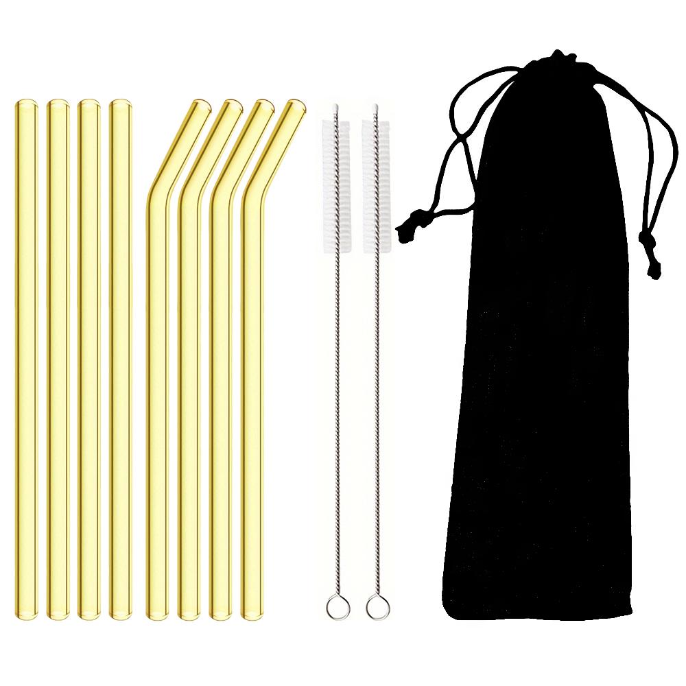 11Pcs Coloful Glass Straws - Reusable Drinking Straws with Cleaning Brush, 200x8 Mm for Beverages, Shakes, Milk Tea, Juices