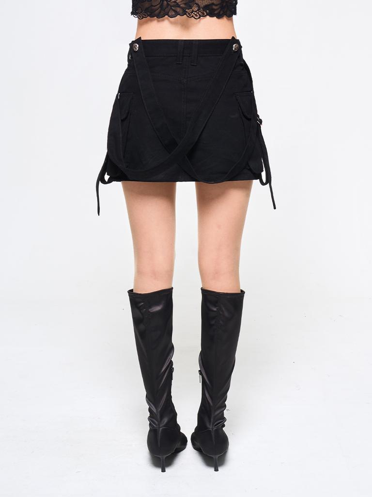 YEEL Cross Strap Cargo Skirt Black