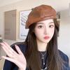 Pu Leather Hat for Women Autumn and Winter Beret British Retro Painter Hat Showing Face Small Literary and Versatile Octagonal Hat Pumpkin Hat Hat