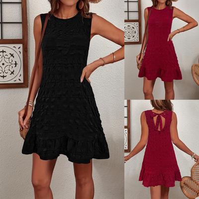 Women's Summer Solid Color Sleeveless Round Necklace Casual Short Dress Clothes Sale