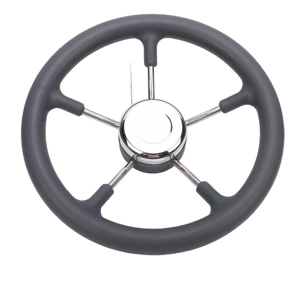 13 Inch Stainless Steel Boat Steering Wheel with Foam Grip 5 Spoke 15 Degree Angle for Boat Yacht