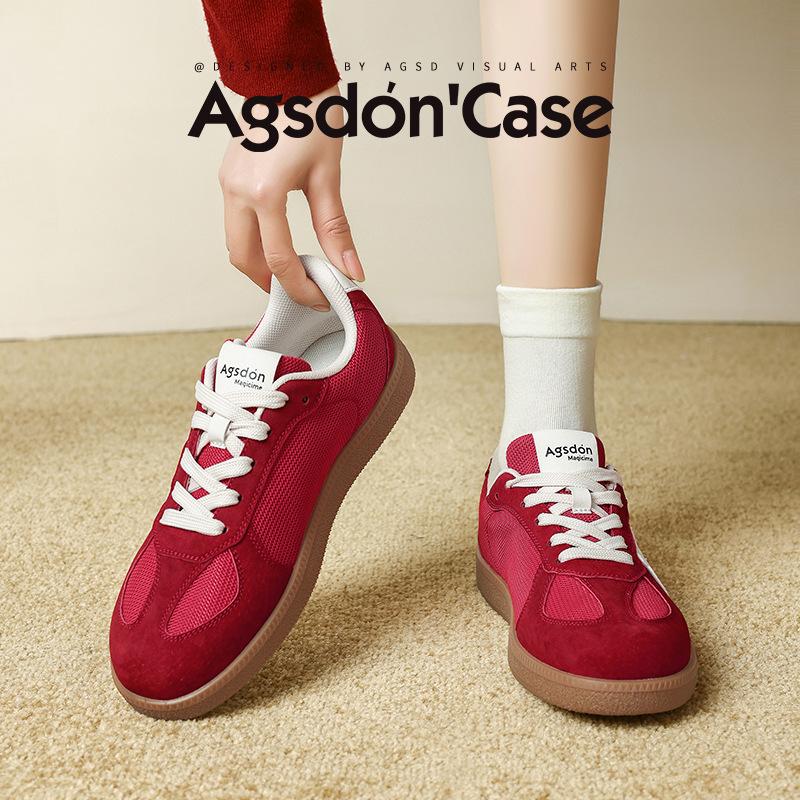 Augustine Red German Training Shoes Autumn Round Head Natal Year Light Sports and Leisure Board Shoes