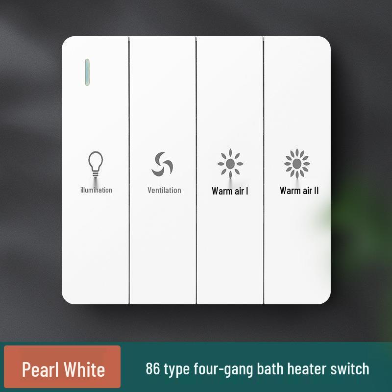 Germany Type 86 Five-in-One Bathroom Fan Heater Switch Panel with Four-Gang and Five-Gang Options
