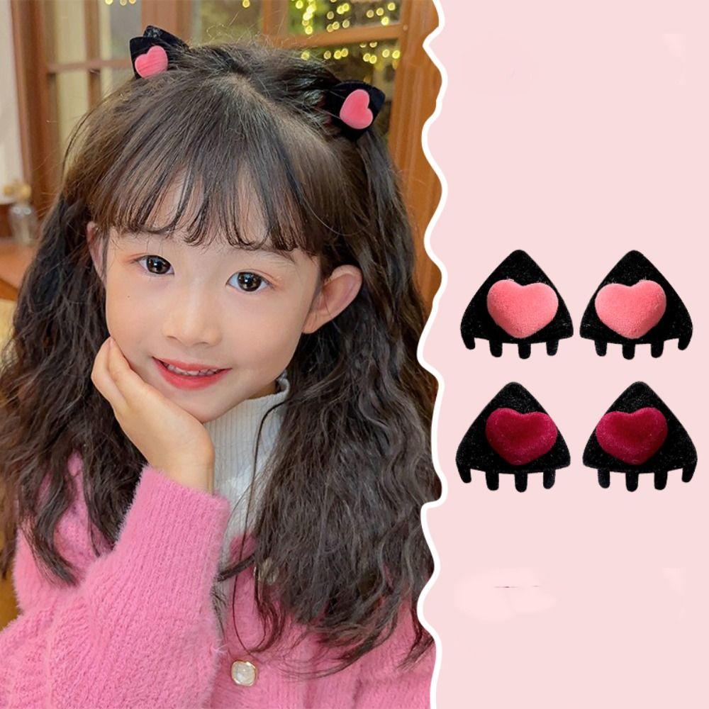 Bow Cat Ear Hairpin Flocking Velvet Hair Clip Creative Children's Hair Clip  Baby