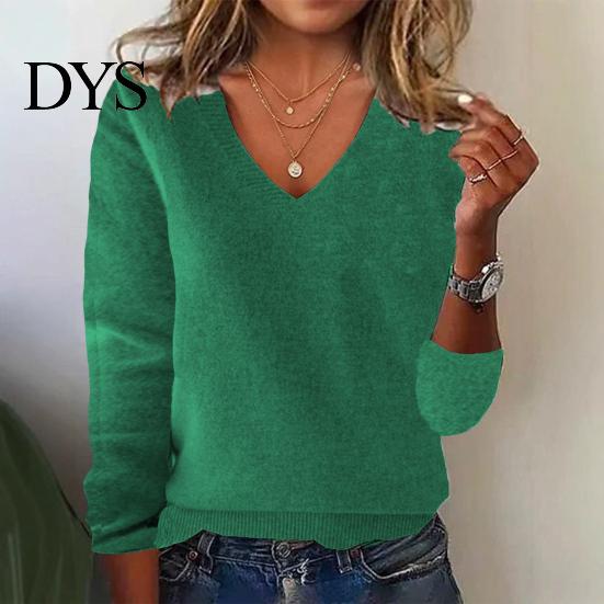 Casual Losse Pasvorm Trui Dames V-hals Lange Mouw Geribbelde Rand Pullover Elastische Viscose Gebreide Tops Chic Dagelijks Gebruik