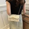 Straw Small Square Bag, Fashionable Shoulder Bag, Textured Chain, Women'S Bag, Foreign Style Lace Woven Armpit Bag.