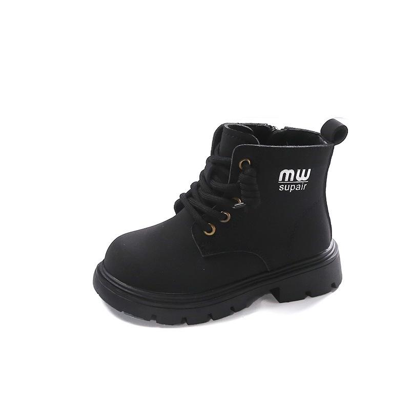 

Girls Plush-Lined Leather Boots - British Style, Soft Sole, for Autumn & Winter Size 31, inside 19cm чорний