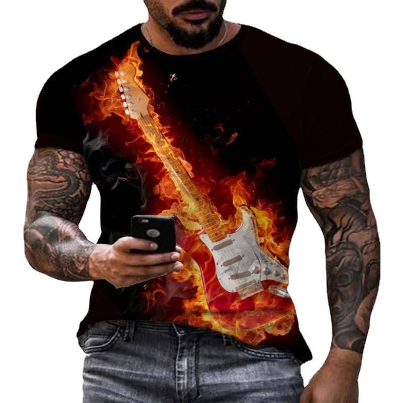 Summer Men's Casual Short Sleeved T-shirt Cool Music Symbol Printing Creative