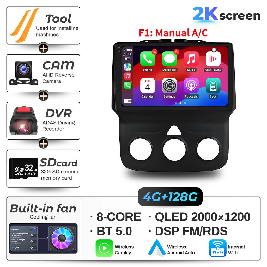 9"  Car Radio For Dodge RAM 1500 2500 2013-2019 Android 16 Wireless BT Carplay Multimedia Navigation Touch 2K QLED Screen