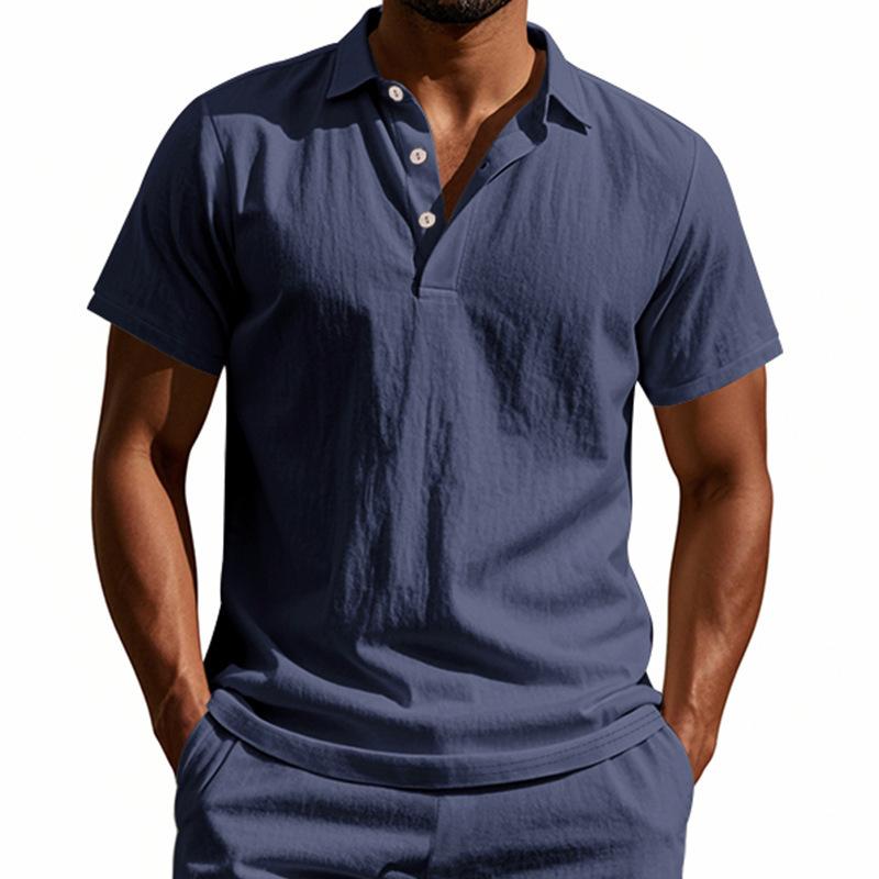 High-Quality Cotton Linen Short-Sleeved POLO Shirt Men Casual Loose Comfortable Shirt Summer Tees Button Turn-down Collar Tops
