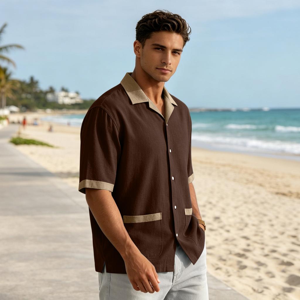 Men's Summer Casual Short Sleeve Shirt Multi Pocket Button Down Collar Lightweight Breathable Fabric Relaxed Fit
