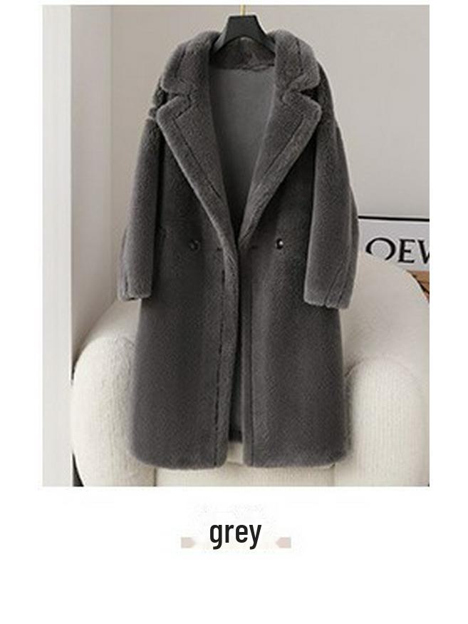 

Пальто з овечої шкіри Haining із флісовим ведмедиком L сірий