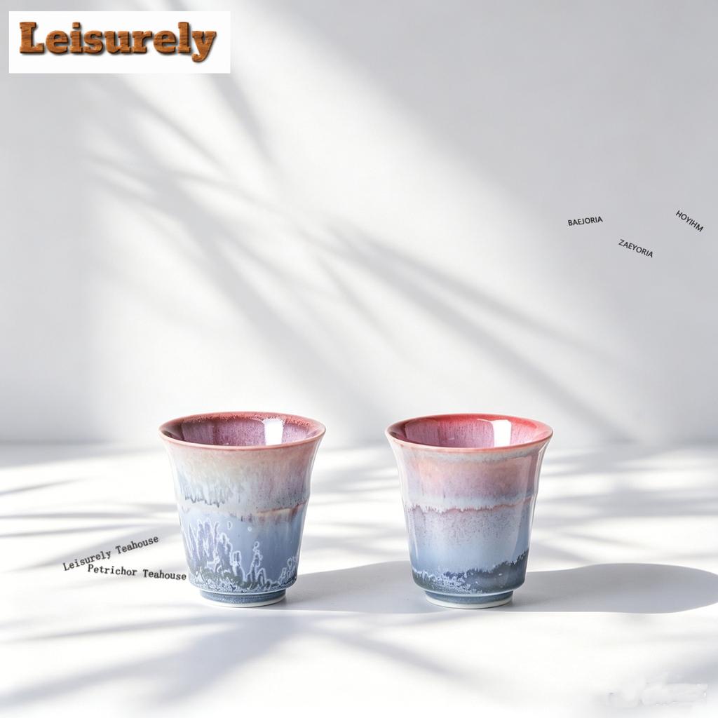 Powder Blue Kiln Fambe Bamboo Joint Teacup Traditional Tea Bowl Tea Pair Tea-tasting Smelling Cup Chazhan Cups Household Cha