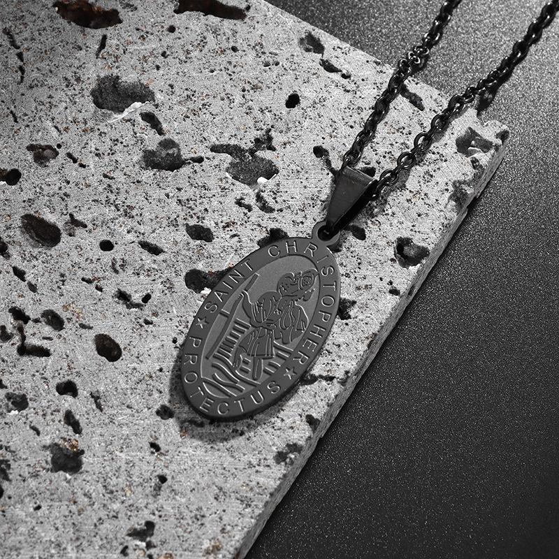 European and American Retro Portrait Cross Stainless Steel Necklace Titanium Steel Men and Women