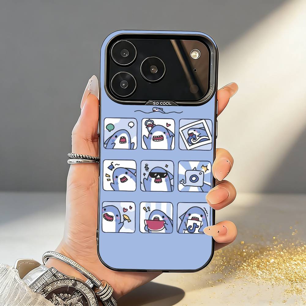 Cute and funny cartoon shark Phone Case For iPhone17,16,15,14,13,12,11,Pro,MAX White Matte Shockproof Cover
