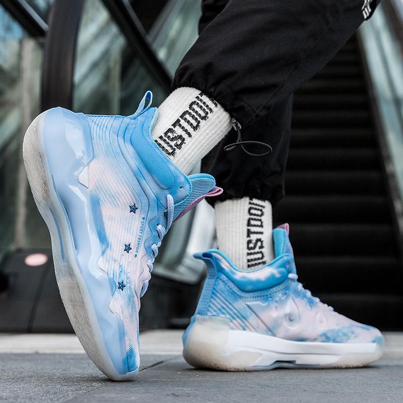 Basketball Shoes for Men Lace-Up High Top Sneakers Mens Retro China Basketball Shoes Breathable Sneakers Walking Shoes