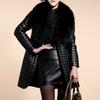 Oversized Raccoon Fur Collar Sheepskin Simulation Leather Plus Cotton Leather Jacket Womens Mid-length Coat