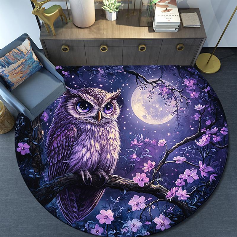 Night Owl Round Area Rug,Carpet Rug for Living Room Bedroom Sofa Playroom Decor,Non-slip Floor Mat