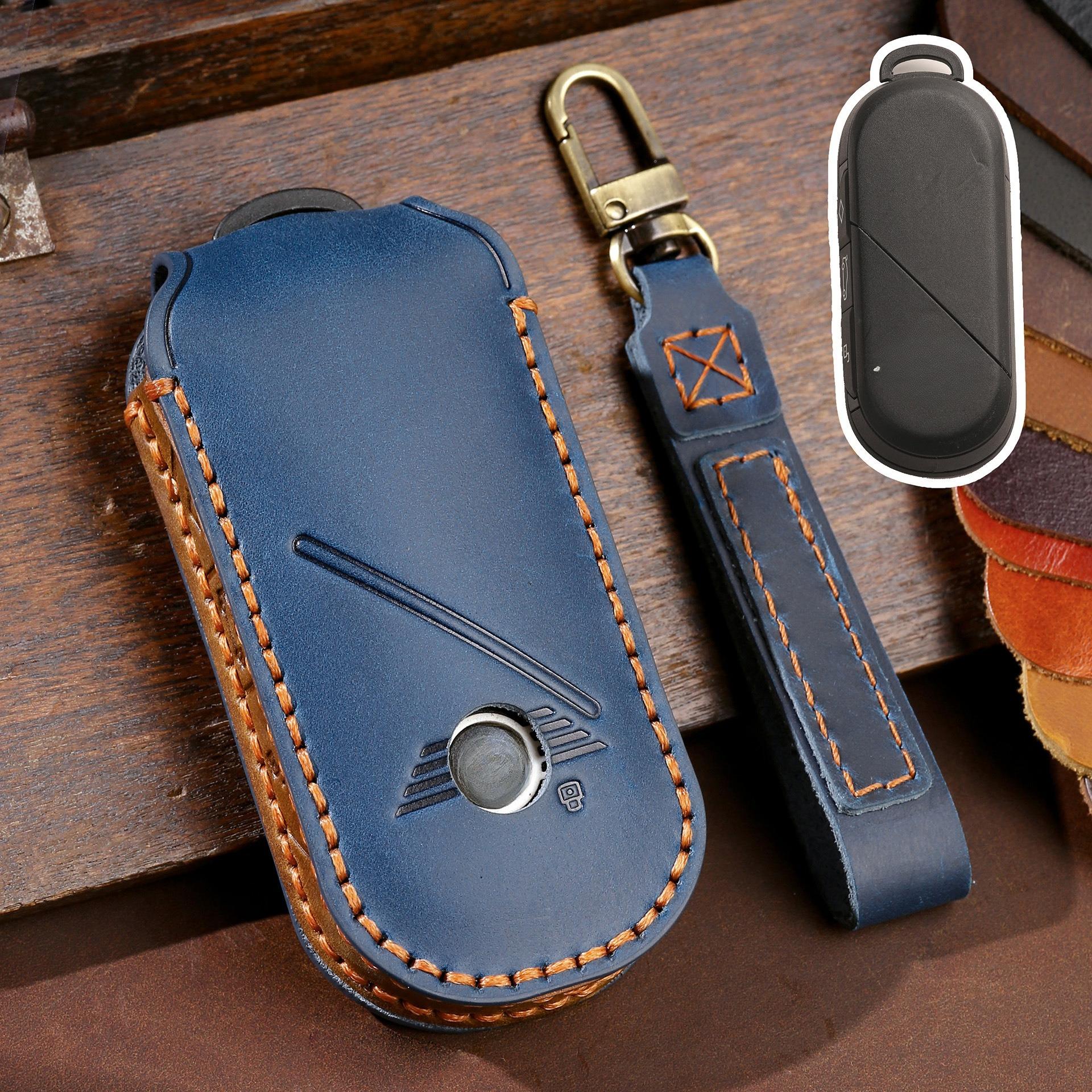 Husa din piele pentru cheie auto suport breloc carcasă protectoare pentru Bmw Mini Countryman Cooper One 2023 2024 accesorii cheie inteligentă de la distanță albastru