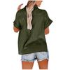 Women Casual Shirt Loose Fit Short Sleeve Button Up Top Cotton Linen Blend Fashionable