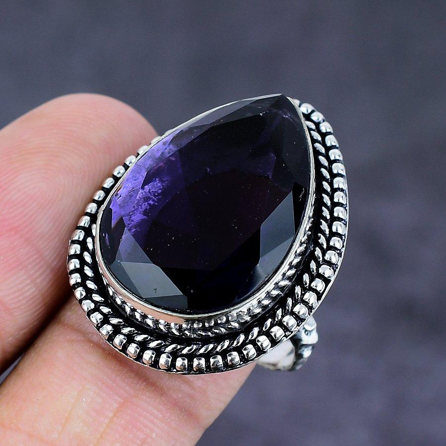 Natural Amethyst Gemstone 925 Sterling Silver Jewelry Ring Size 9.5 B1c14